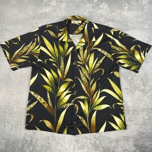 Tommy Bahama 100% Silk Hawaiian Shirt Men's Size M Black/Leaf Beach Button Up
